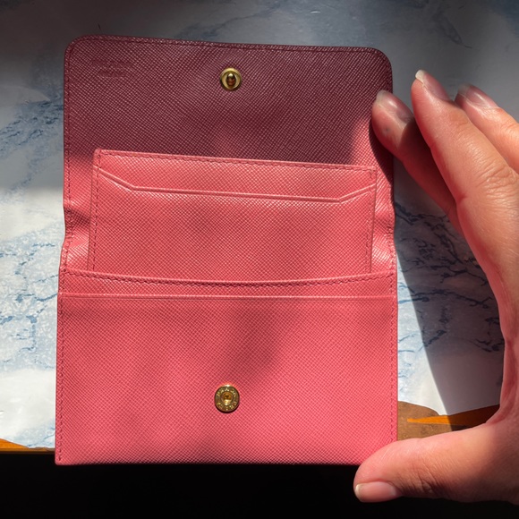 PRADA Logo Saffiano Leather Card Case Card Holder Pink Authentic Used - Picture 6 of 7